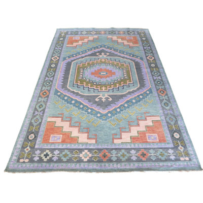 Tapis oriental turc Oushak multicolore 9 pi 8 po x 14 pi G10571