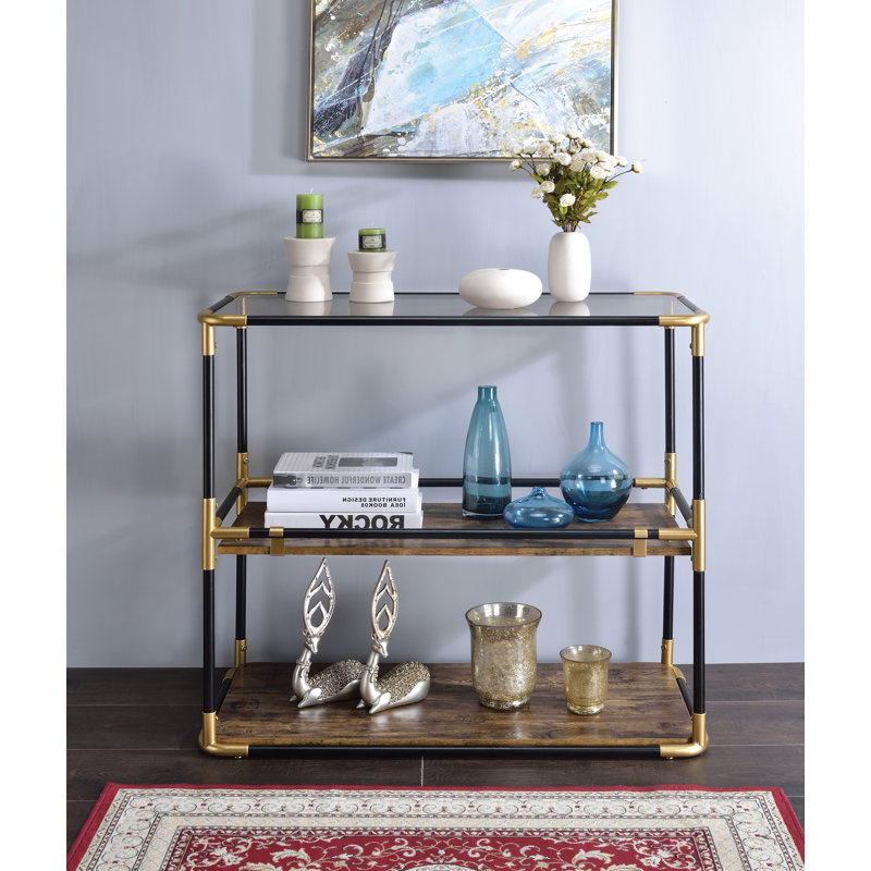 Console Table, Black/Gold & Smoky Glass