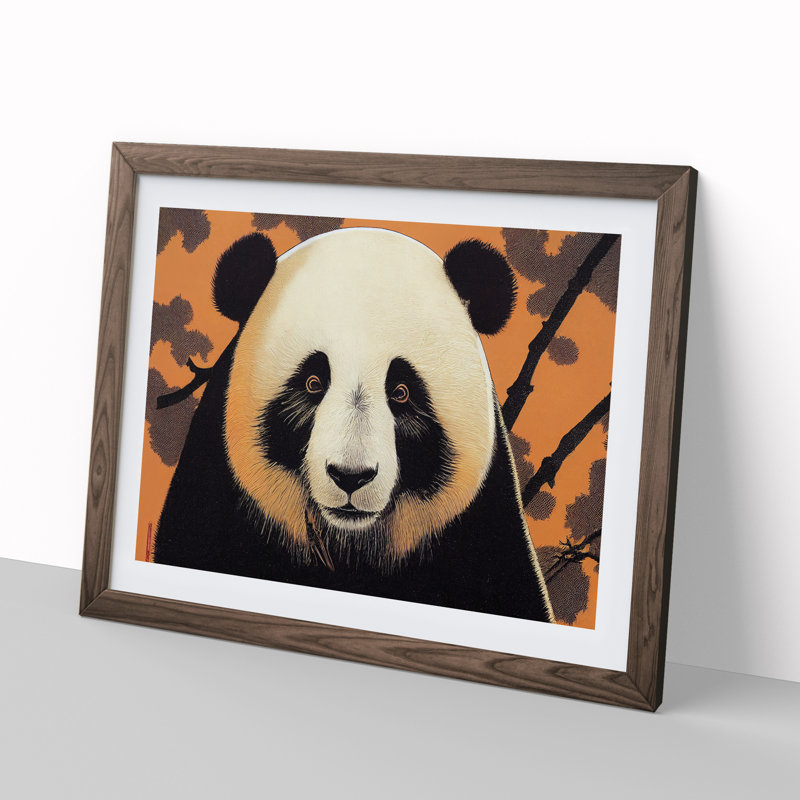 Blessed Panda - Single Picture Frame Print, 46cm H x 64cm W x 2cm D, Oak