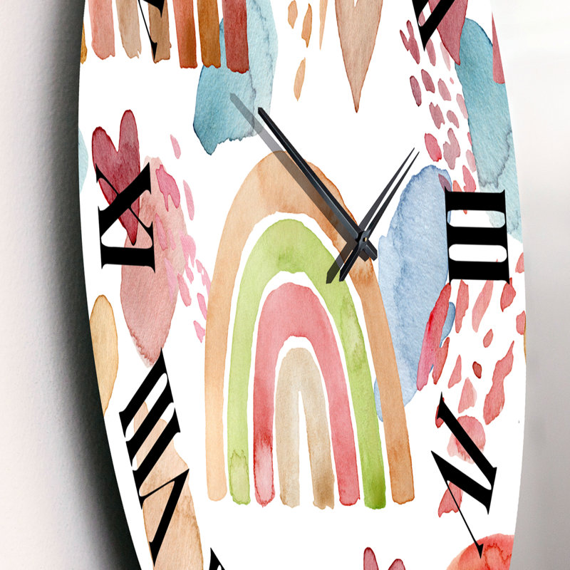 Multicolored Rainbows Clouds and Hearts - Children's Art wall clock, Small