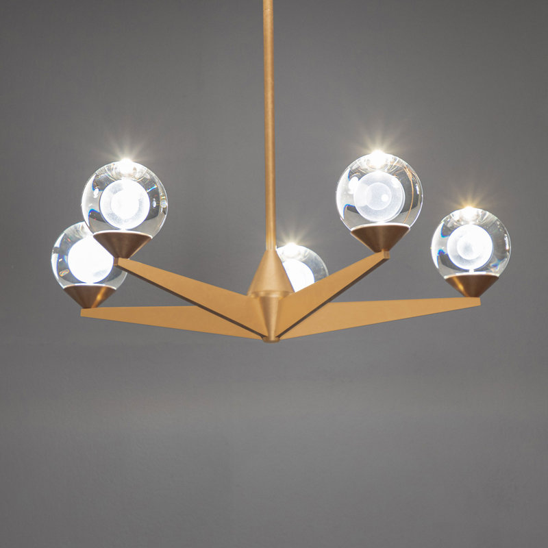 Double Bubble 5 - Light LED Chandelier, Aged Brass