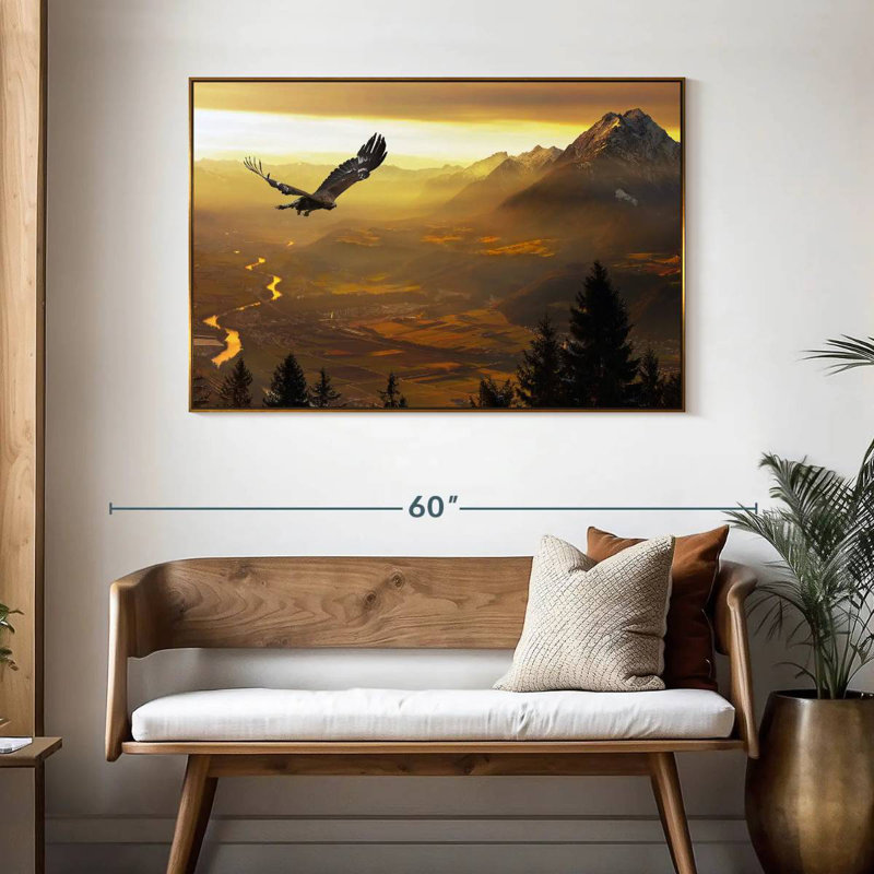 Aigle royal au coucher du soleil, 46 po x 31 po, Cadre flottant doré