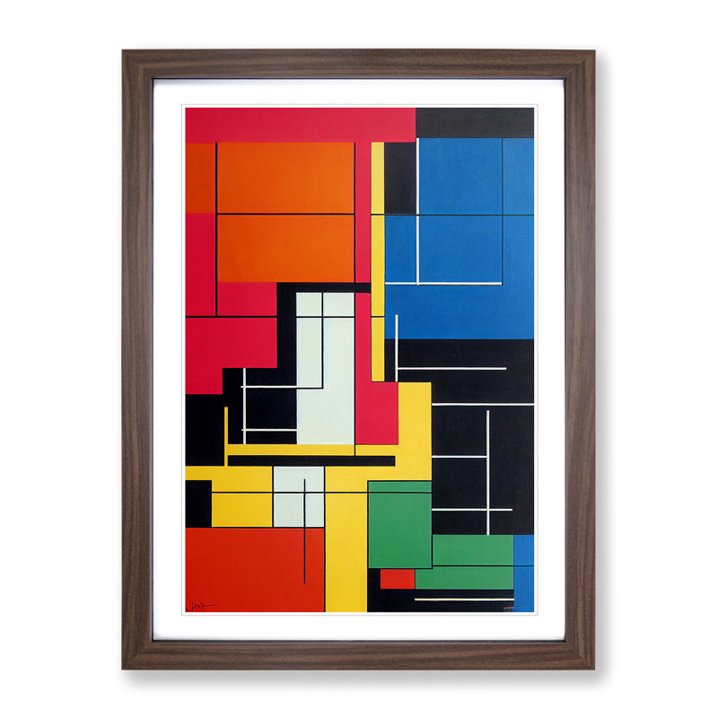 Bauhaus Abstract Art No.7 1 Piece Single Picture Frame Wall Art, 64cm H x 46cm W x 2cm D, Walnut Framed