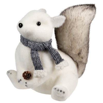 Snow Squirrel With Pinecone And Scarf Christmas Figure - 8.25" - White And Black