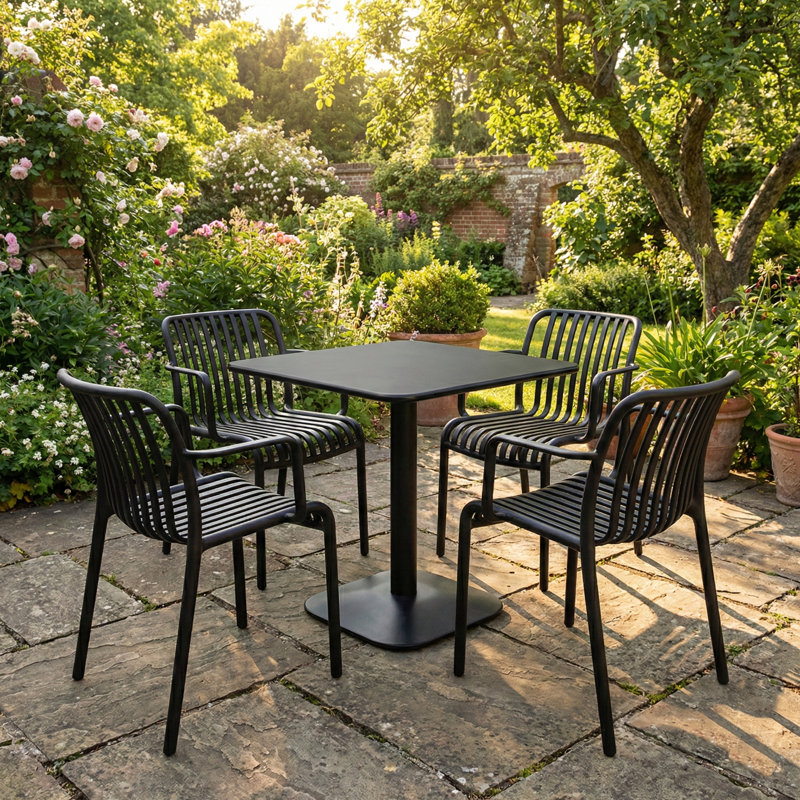 4 - Person Steel Dining Set, Black, Black