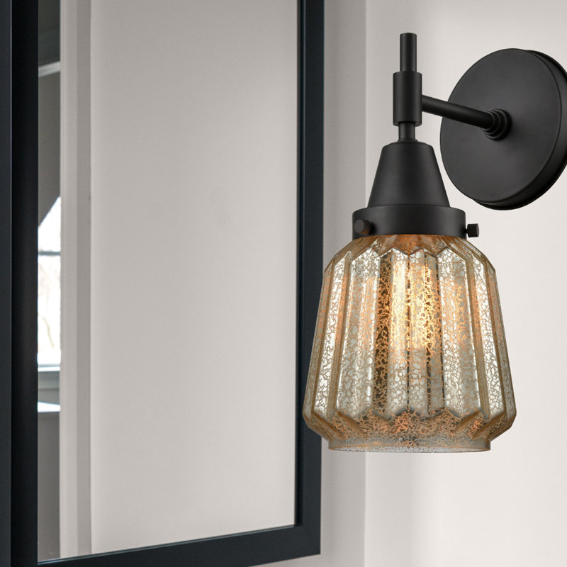 Gayle Armed Sconce, Matte Black, Incandescent, Mercury