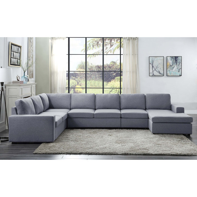 Tifton 147" Linen 7 Seat Reversible Modular Sectionals Sofa Chaise, 33" H x 147" W x 94" D