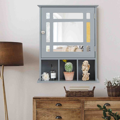 480mm W 600mm H Wall Mounted Required Framed Medicine Cabinet With Mirror And Adjustable Shelf