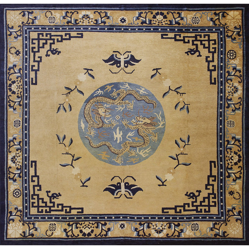Tapis noué à la main antique motif mongol chinois à motif géométrique antique