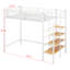 Lit mezzanine simple avec escalier et rangement, structure de lit mezzanine en métal avec tablette de rangement supérieure et escalier de rangement latéral-1983871723