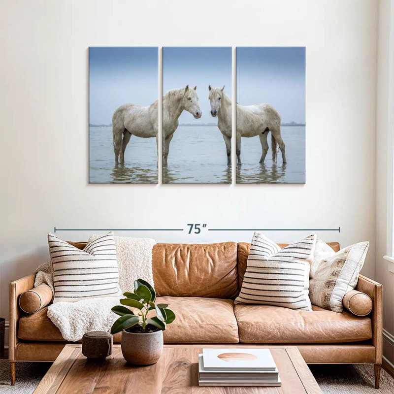 Standing Camargue Horses, 36" H x 57" W