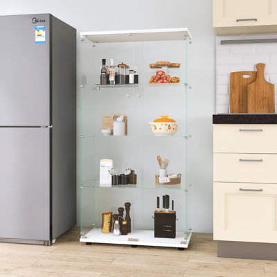 Two-Door Glass Display Cabinet 4 Shelves With Door, Floor Standing Curio Bookshelf For Living Room Bedroom Office,  64.7"*31.7"*14.3"