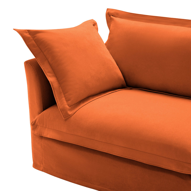 Canapé 2 places orange avec housse amovible en chenille, plusieurs coussins moelleux, siège profond, dossier haut, assemblage rapide, assemblage rapide, diverses configurations pour relax convertible, matériel,