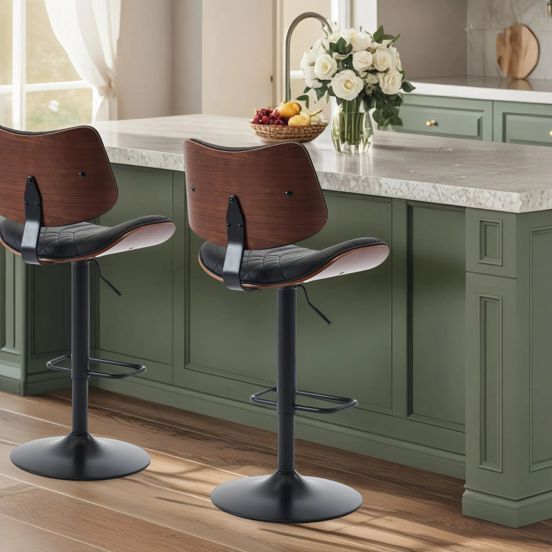 Mid Century Modern Adjustable Counter Height Swivel Bar Stools Set Of 2, Black