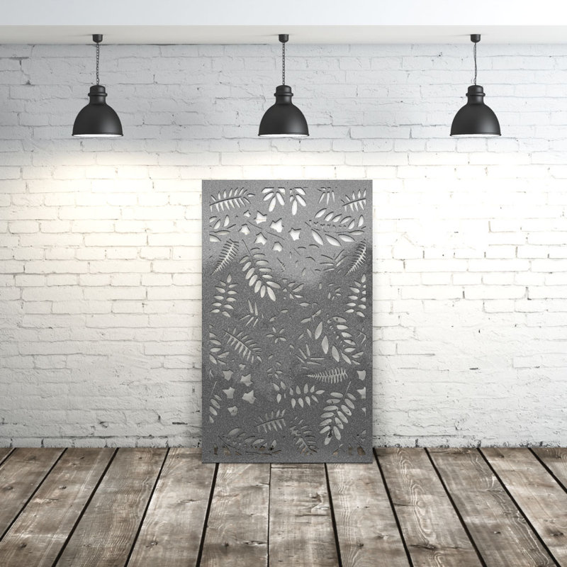 Panneau d'intimité en aluminium découpé au laser Herb Leaves, L 24 po x H 36 po, Noir Sandtex