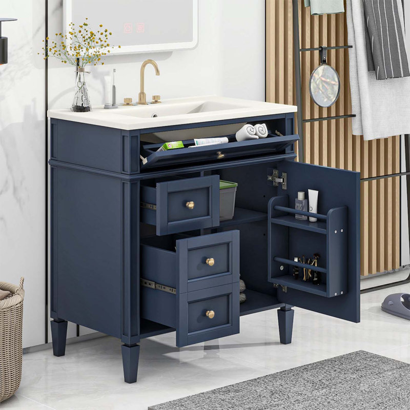 Modern Bathroom Storage Cabinet with 2 Drawers and a Tip-out Drawer,Top Sink