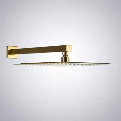 Pomme de douche Designer en laiton à finition dorée de 12 pouces par BathSelect - montage au plafond, expérience de pluie, fabrication en laiton durable