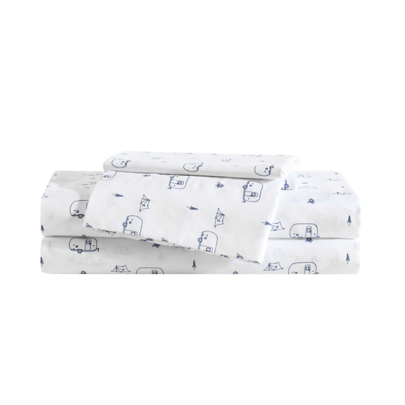 Queen Size White and Blue Polyester Microfiber Bedding Set