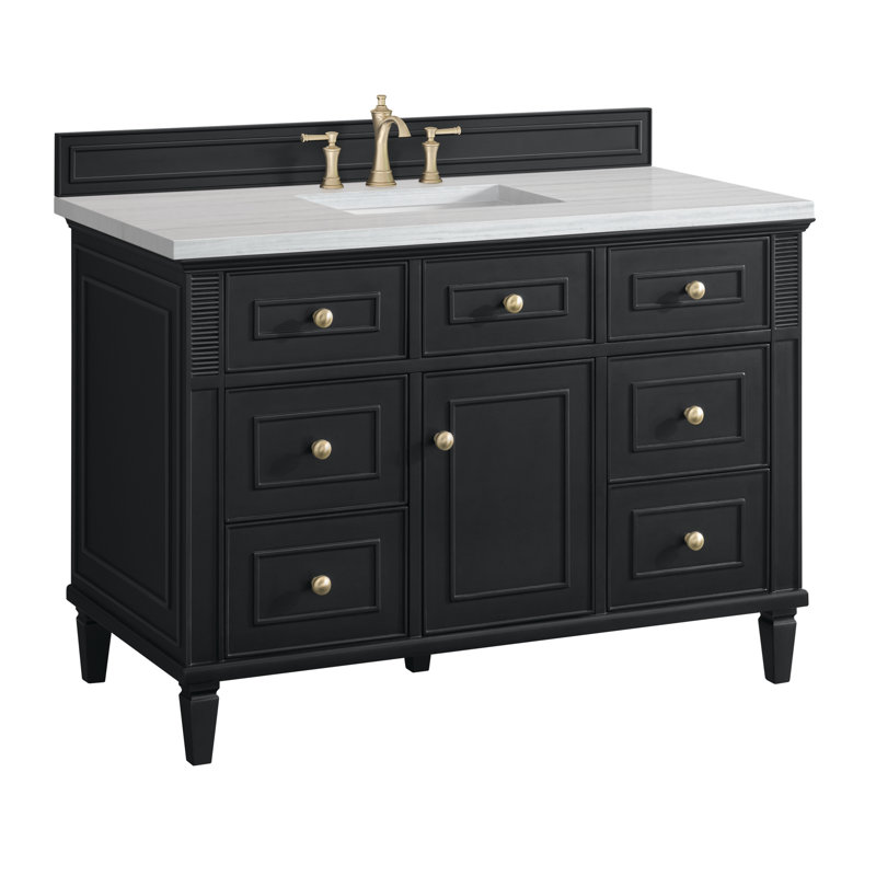 Lorelai 48'' W Single Vanity, Black Onyx, Carrara White Marble, 8" Widespread