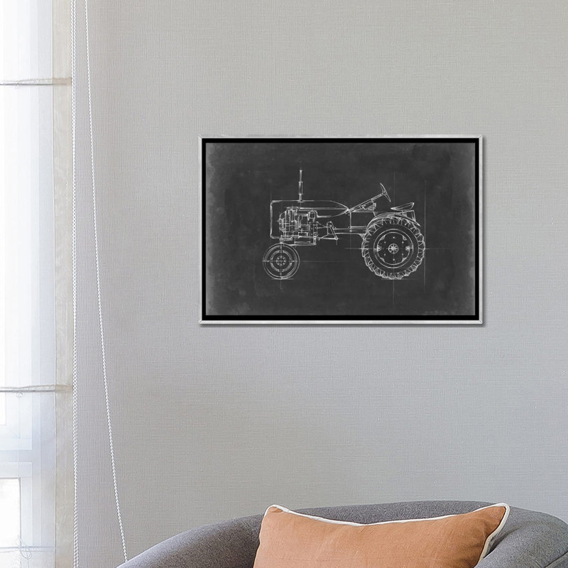 "Tractor Blueprint III" par Ethan Harper, reproduction d’art, H 18 po x l 26 po x P 1,5 po, Toile avec cadre argenté