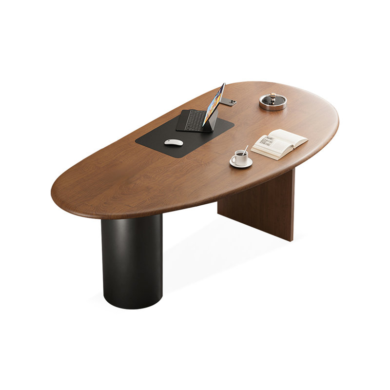 Free form Solid Wood desks, 29.53" H x 55.12" W x 29.53" D, Walnut/Black