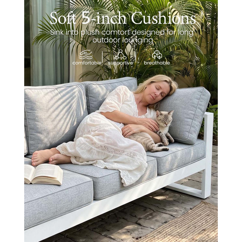 5 Piece Sofa Seating Group With Cushions, Light Gray/White