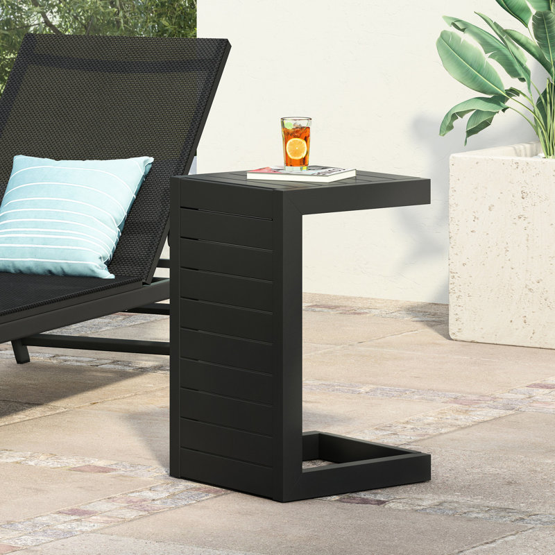 Modern Matte Black Side Table Made Of Aluminum Alloy With Structure, Shade For Outdoor