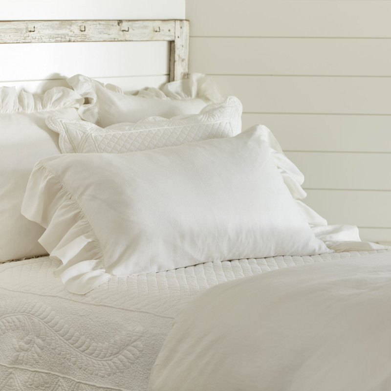 Verandah Linen Ruffled Sham, King, Cream
