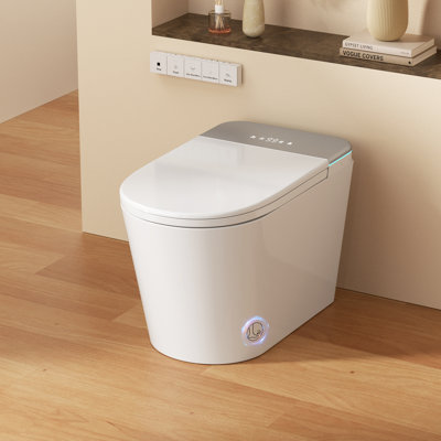 Toilette intelligente avec bidet intégré, couvercle à ouverture / fermeture automatique, siège chauffant, eau chaude / sécheuse, veilleuse, double chasse automatique, capteur de pied, toilette monobloc moderne pour la salle de bain