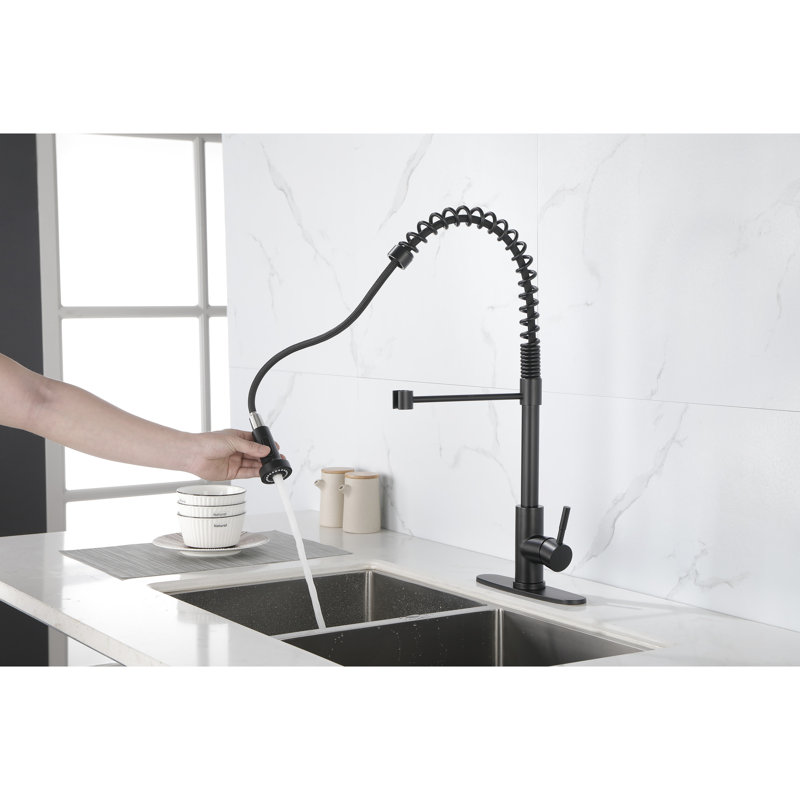 Pull Out Matte Black Faucet For Commercial Use, Stainless Steel Kitchen Faucets In With , Finish