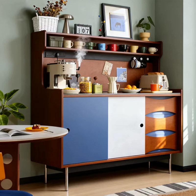 Armoire décorative moderne noir + blanc + bleu + brun + argent fritté + bois massif + bois manufacturé + acier inoxydable