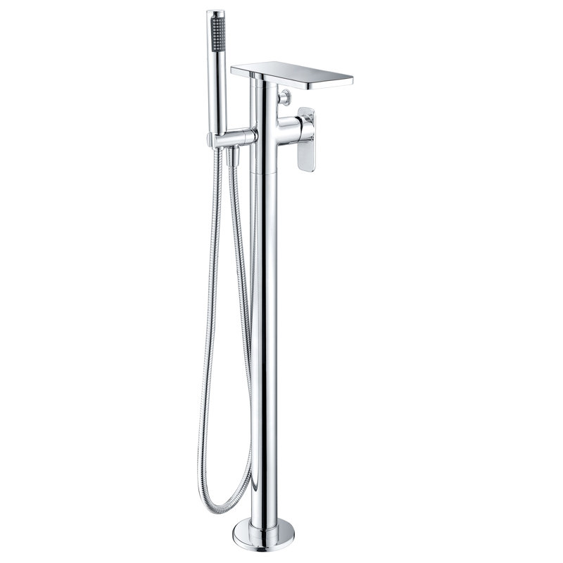 Garniture de robinet de baignoire sur pieds à fixation au plancher à poignées doubles, Chrome poli