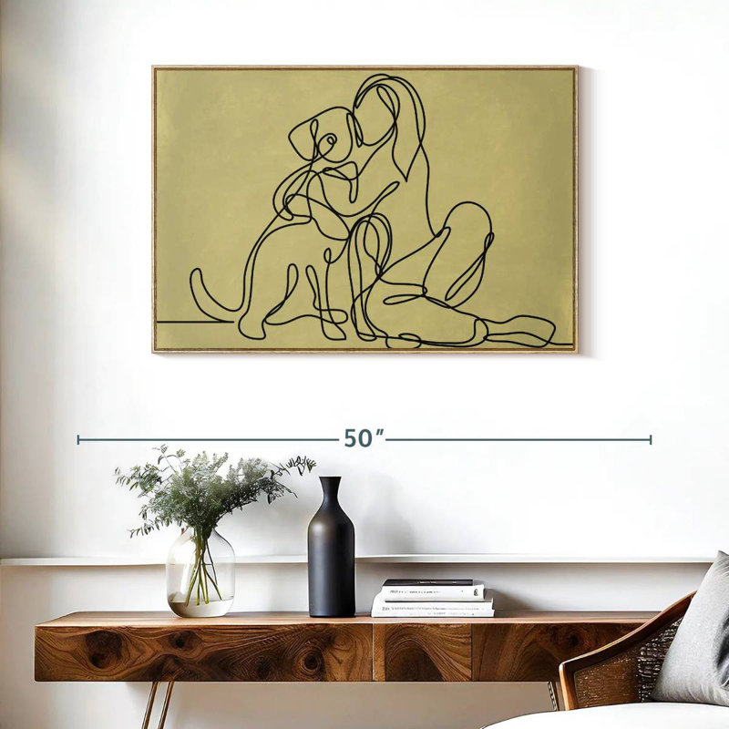 Femme aimant un chien, Cadre flottant en bois naturel, 37 po x 25 po