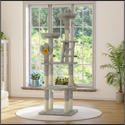 72in Cactus Cat Tree with Transparent Capsule, Sisal Scratching Posts, Plush Perches, and Interactive Toys for Indoor Cats