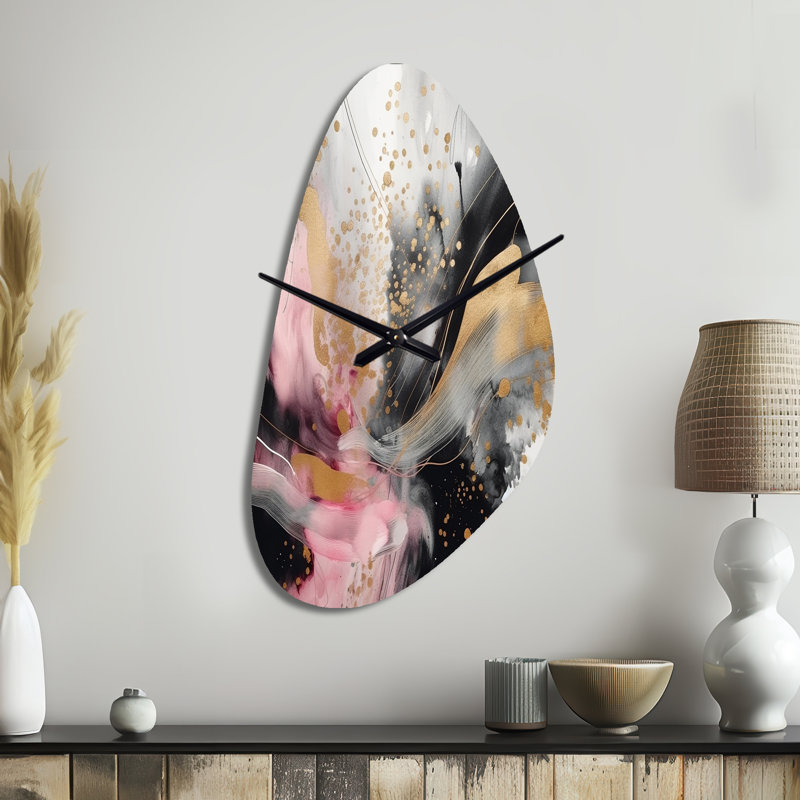 Horloge murale en métal rose Bider Splash Marble III, Moyenne
