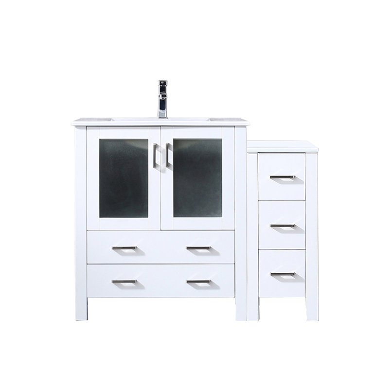 Meuble-lavabo simple 42 po x 18,25 po blanc, comptoir en céramique, robinet, fermeture en douceur, comptoir avec résistance aux taches 42 po Dessus et égratignure