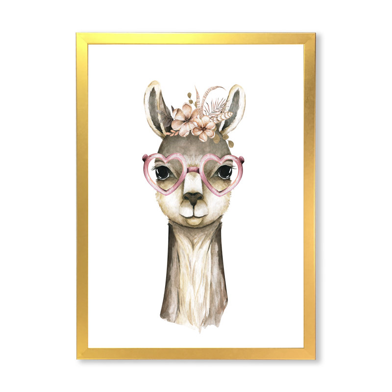 Adorable dessin de tête de lama pour enfants - reproduction d'art sur toile traditionnelle, H 20 po x l 12 po x P 1 po