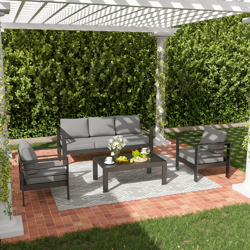 5 - Person Patio Conversation Set with Cushions, Charcoal Gray, Dark Gray