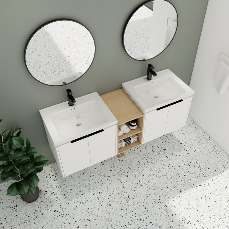 Meuble-lavabo double 60,07 po avec comptoir en pierre Keryl