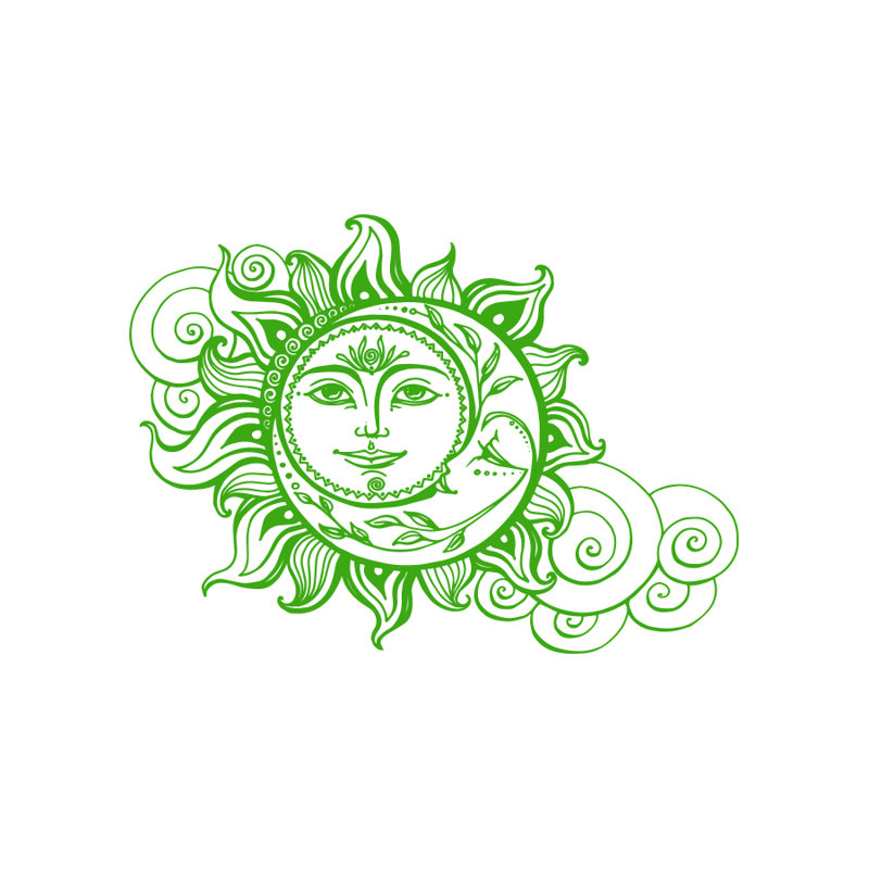 Décalcomanie murale soleil et lune, Vert tilleul