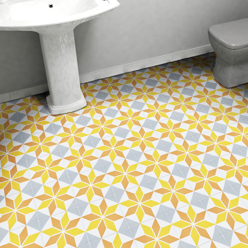 Assila 8" x 8" Cement Patterned Wall & Floor Tile, Blue/Orange