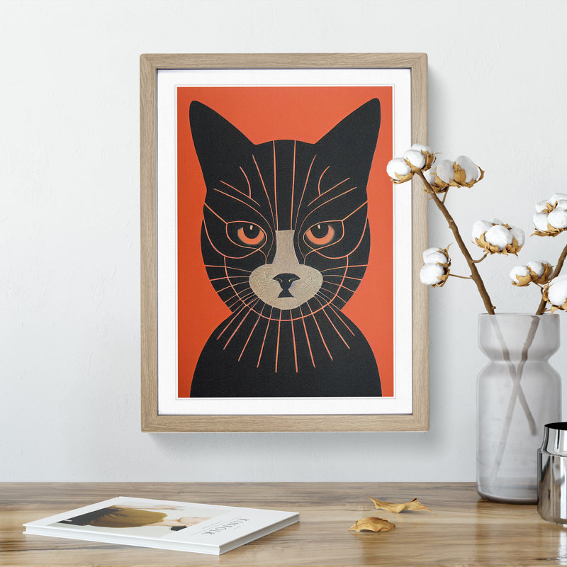 Mesmerising Cat Abstract - Framed Print, 34cm H x 25cm W, Beige