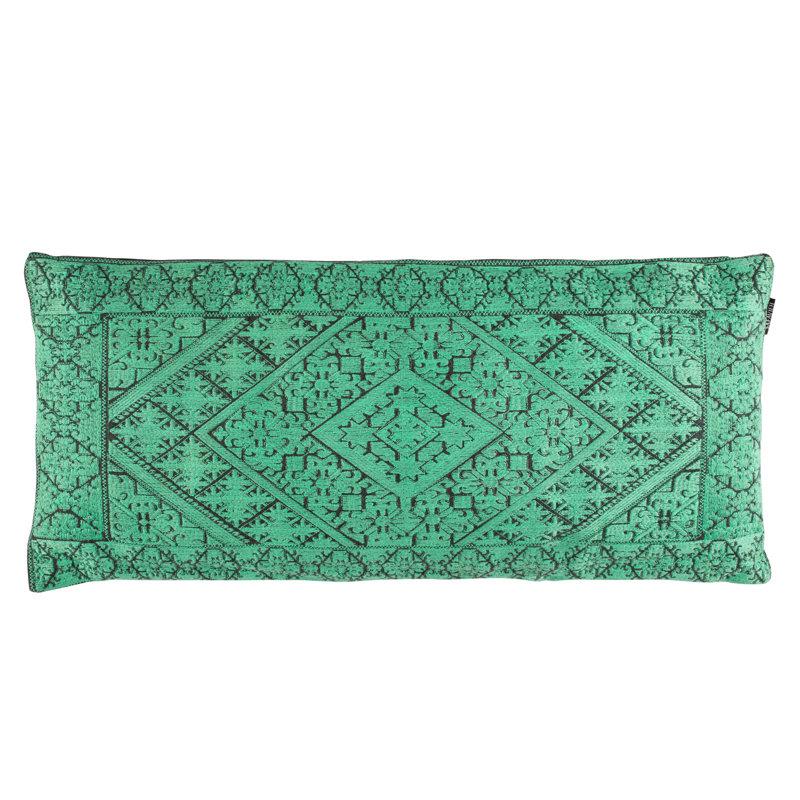 Lila Embroidered Ikat Lumbar Pillow, Teal