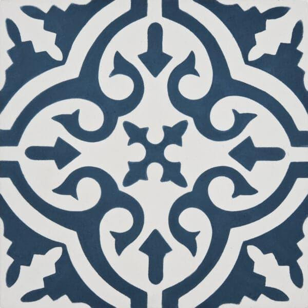 Carreau de ciment à motif de murs et de planchers 8 "x 8" Argana, Bleu foncé / blanc