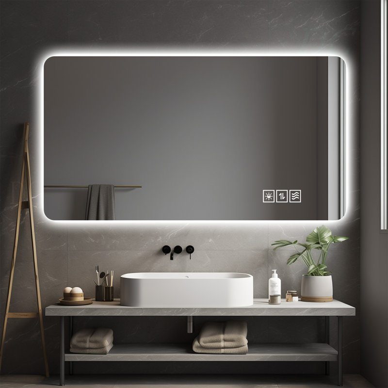 Wall Mounted LED Lighting Mirror/Bathroom Mirror/Full-Length Mirror/Makeup Mirror, Three Color Lighting+Dimming+IP44 Waterproof+Anti Fog+Touch Switch 24 × 48 Inches