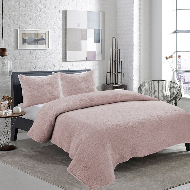 Ensemble de courtepointe réversible en coton Carson, Rose, Courtepointe grande + 2 taies décoratives