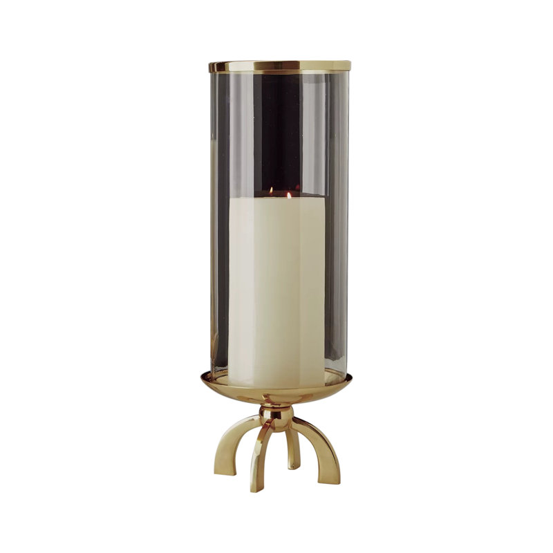 Elegant Brass Quad Base Hurricane Candle Holder 20.75" H