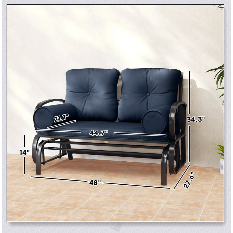 Balancelle double pour patio avec structure en acier, coussins et accoudoirs coussinés pour une assise extérieure confortable
