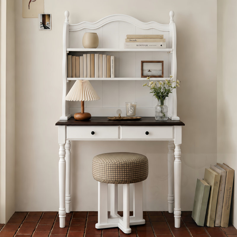 Bureau avec tiroirs et tablettes, Espresso/White