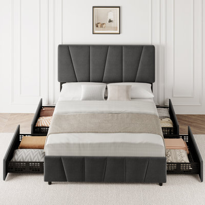 Bed Frame with 4 Storage Drawers and Headboard by Ebern Designs